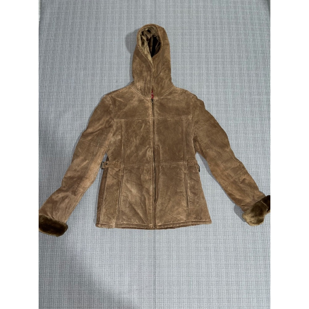 Esprit Outerwear Fleece Jacket Womens Medium Brown Faux Fur Lined Full Zip